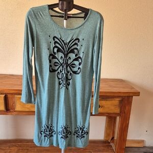 Light TEAL Graphic Tunic Midi Dress with Relaxed Fit